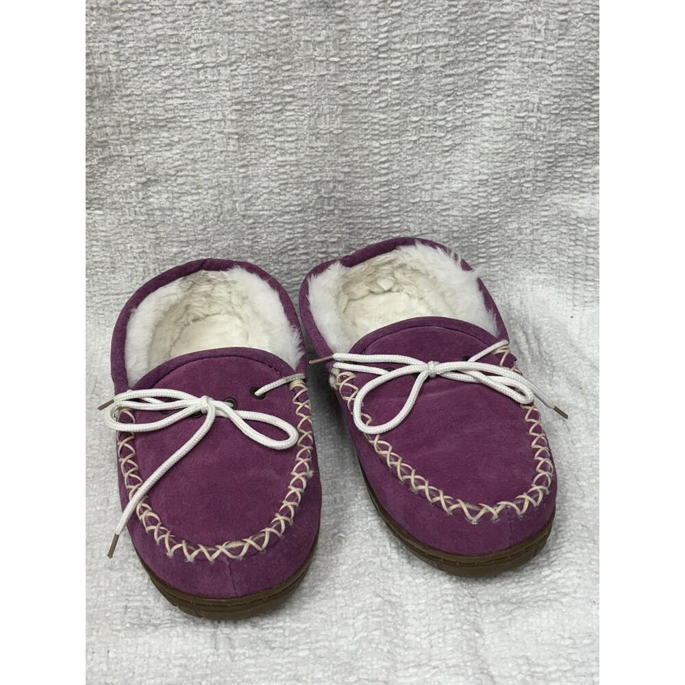 Old Friend Women's Purple Suede Faux Wool Lined Slippers Size 9 #58609
